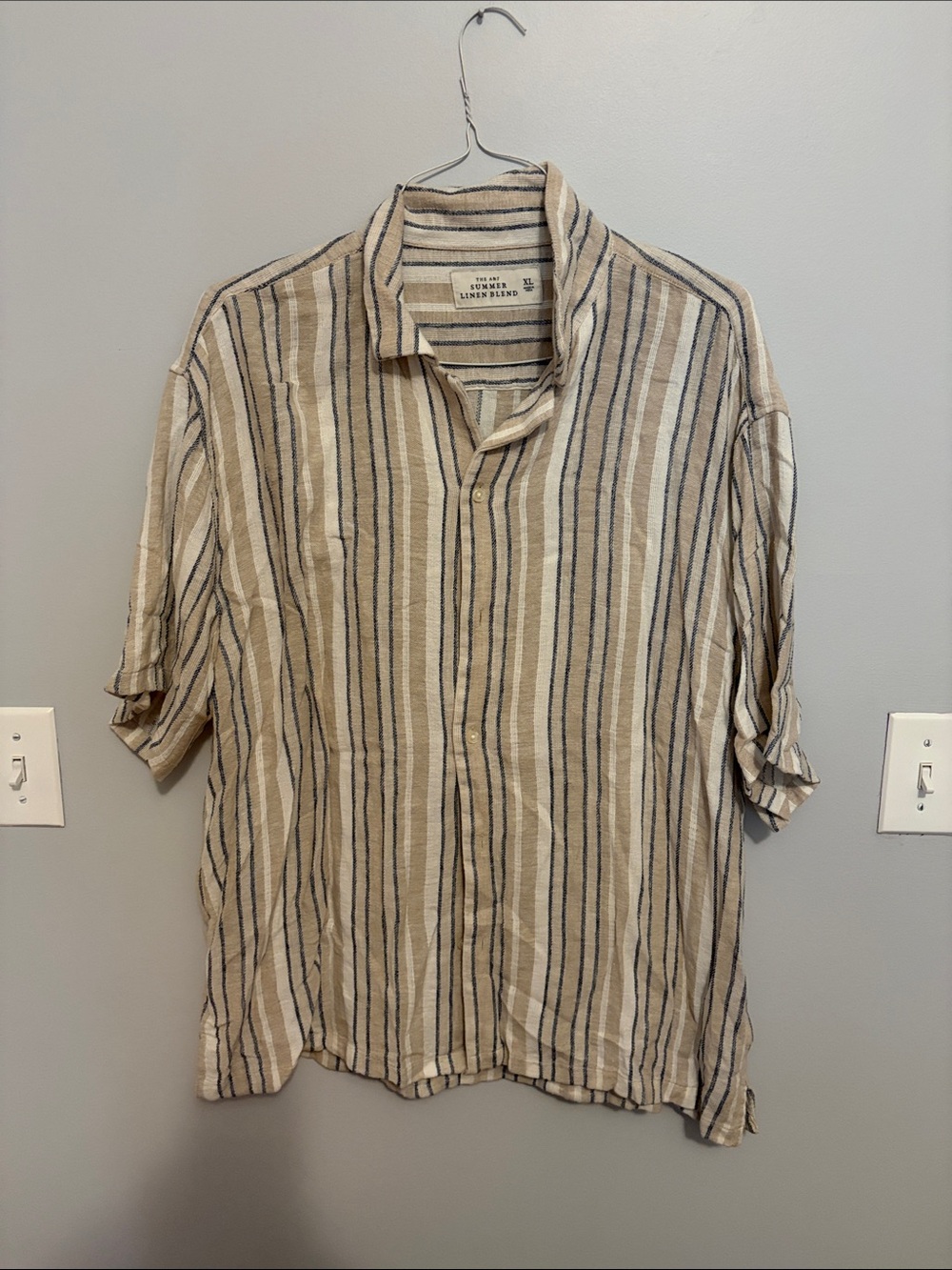 Abercrombie & Fitch Beige and Navy Striped Button-Down Shirt